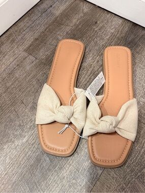 NWT Old Navy Linen Knot Slide Square Toe Sandals in Natural